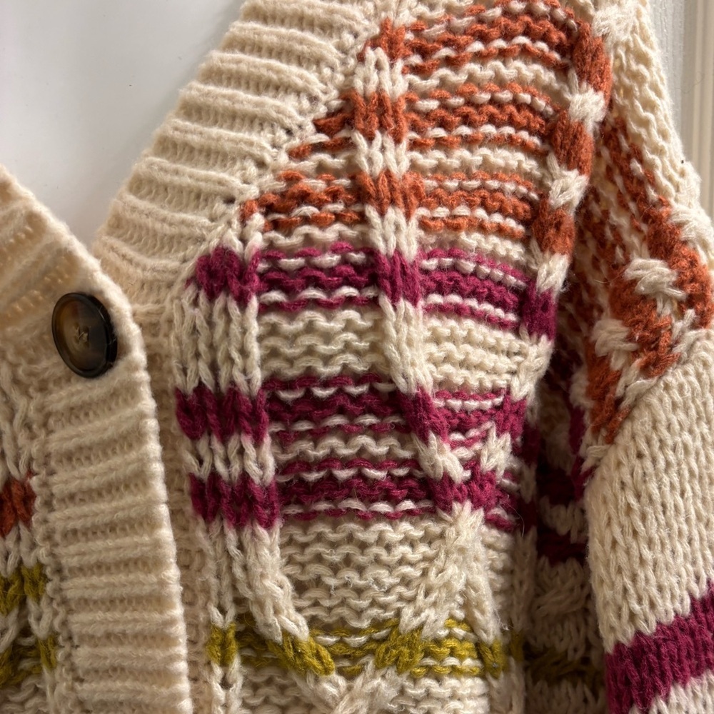 Sadie & Sage Colorful Striped Knit Cardigan pink, rust, green - Picture 5 of 8